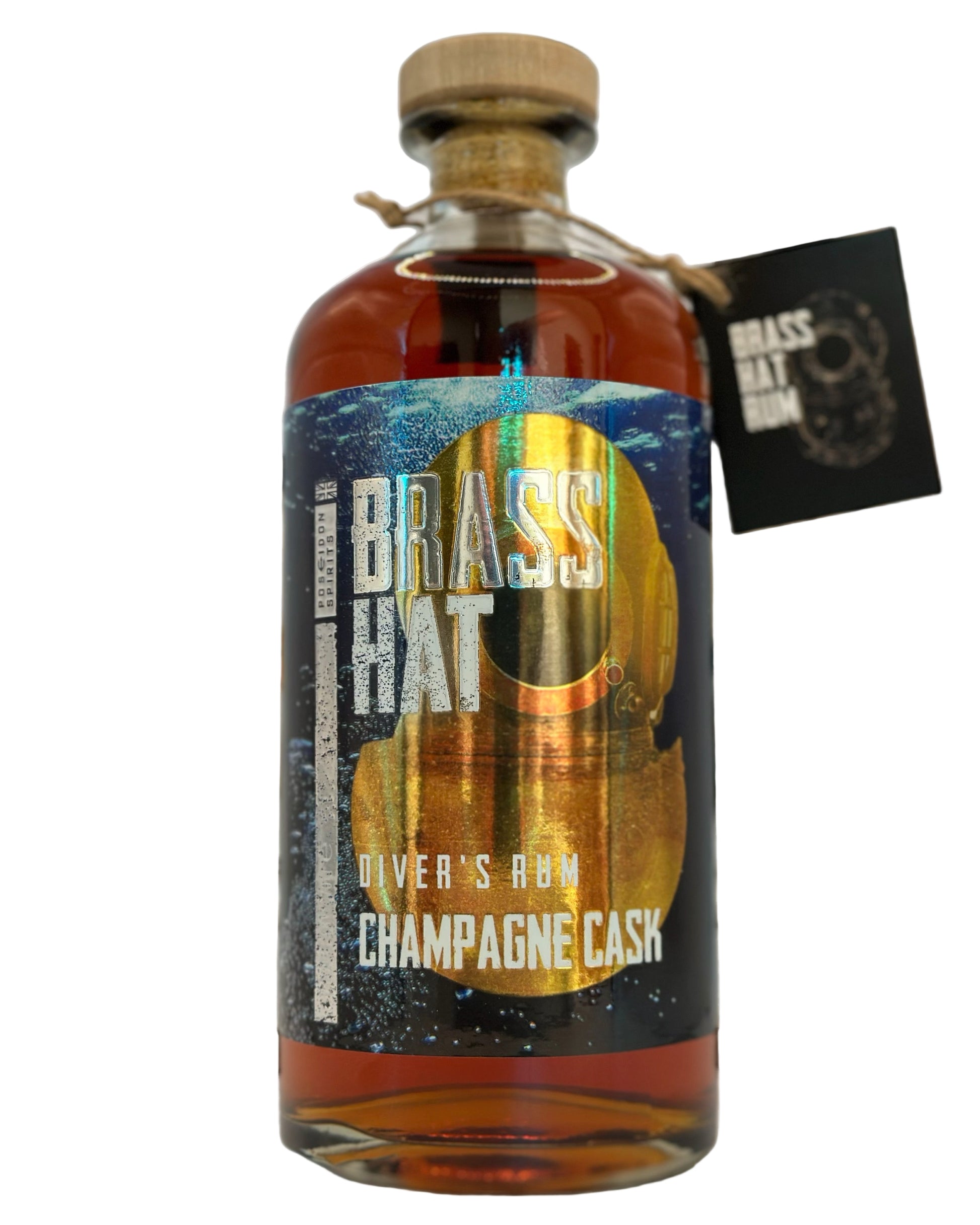 Brass Hat Diver’s Rum – Champagne Cask edition, premium small-batch rum. Perfect gift for divers and rum lovers. White Background